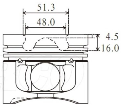 Mitsubishi 4D56Di-T 131KW 4WD piston bowl size of 48mm