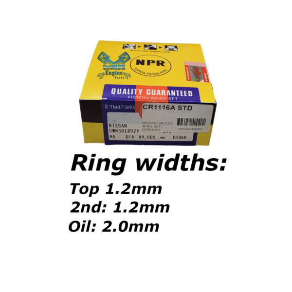 Nissan XTrail QR25DE CR1116A STD, Ring set in STD Size. Ring widths: 1.2 x 1.2 x 2.0mm