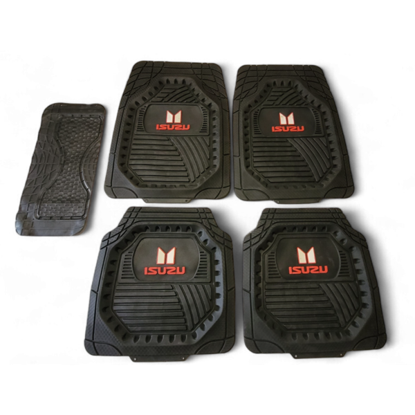 Durable 5 Piece PVC Rubber Floor mat for 4WD vehicles with Isuzu Logo.